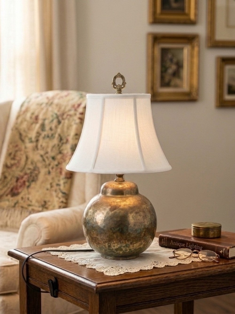 Vintage IKEA Rustic Hammered Brass round table lamp